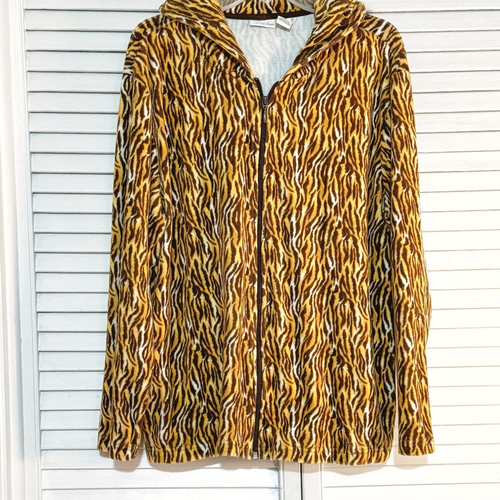 Kim Rogers Hoodie Top - Animal Print -Velour - Browns & Golds - Size 1X